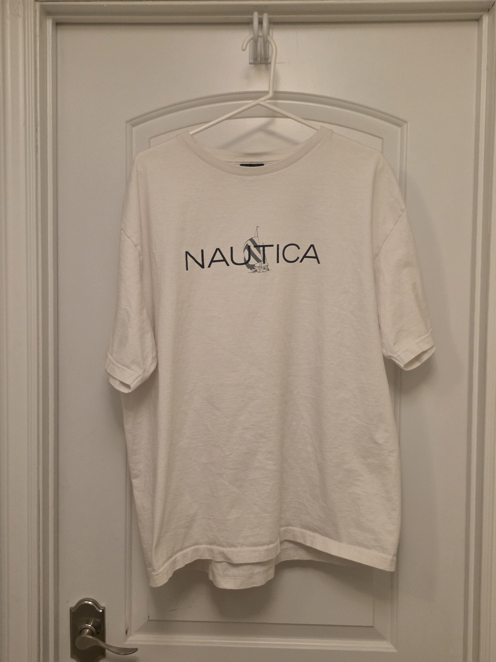 Nautica White Short Sleeve Crewneck Tee with Navy Logo